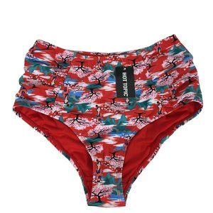Disney Mulan Womens Juniors Bikini Bottom L Red Pink Swimsuit Cherry Blossoms